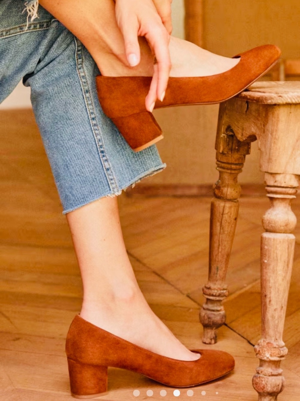 Classic Block Heel Pumps in Cognac Suede - Picture 3 of 6